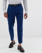 Asos Design Wedding Skinny Crop Suit Pants In Blue Wool Mix Twill - Blue