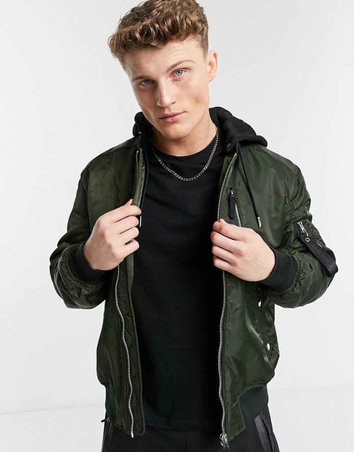 River Island Bomber In Khaki-green