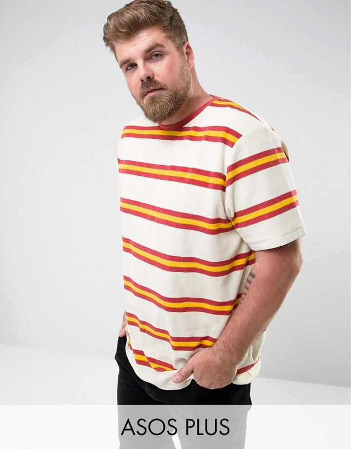 Asos Plus Longline T-shirt In Towelling With Retro Stripe - Multi