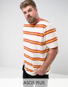 Asos Plus Longline T-shirt In Towelling With Retro Stripe - Multi