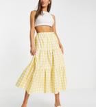 People Tree Tiered Midi Picnic Skirt In Organic Cotton Yellow Check