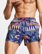 Asos Design Swim Shorts With Retro Pattern Short Length-blues