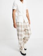Asos Design Wide Leg Smart Pant In Crepe Cream Check-white
