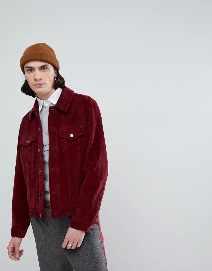 Asos Cord Western Jacket In Burgundy - Red