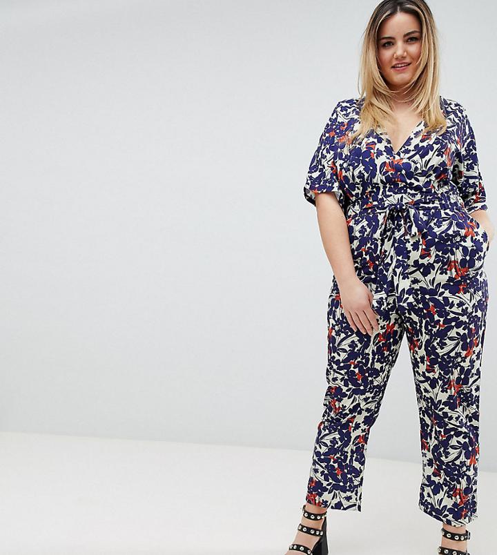 Uttam Boutique Plus Floral Kimono Sleeve Jumpsuit - White