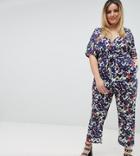 Uttam Boutique Plus Floral Kimono Sleeve Jumpsuit - White