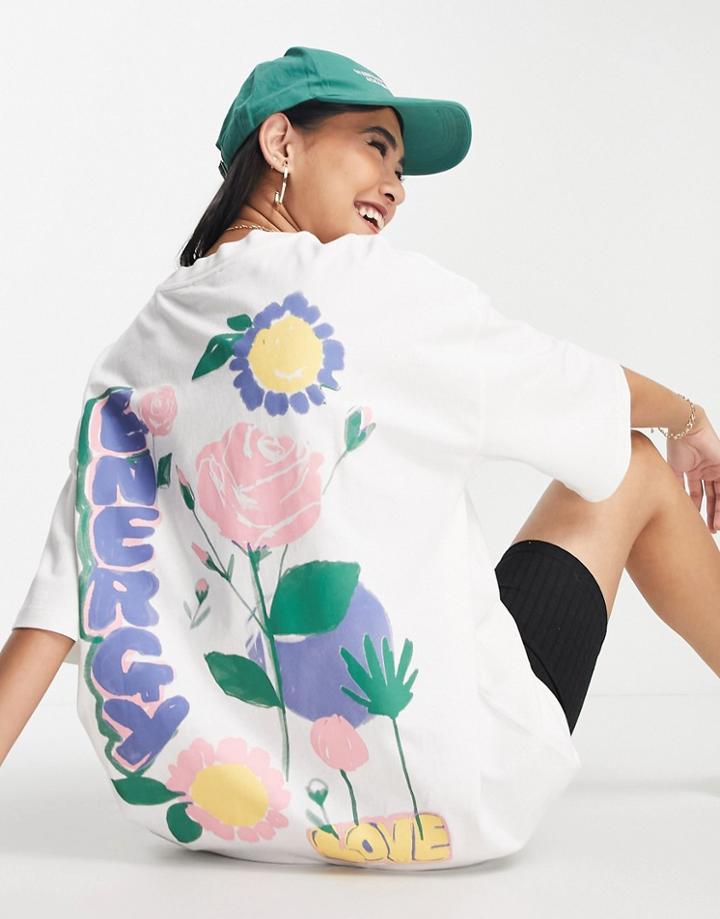 Topshop Painted Rose Back Graphic Oversized Tee In White-multi