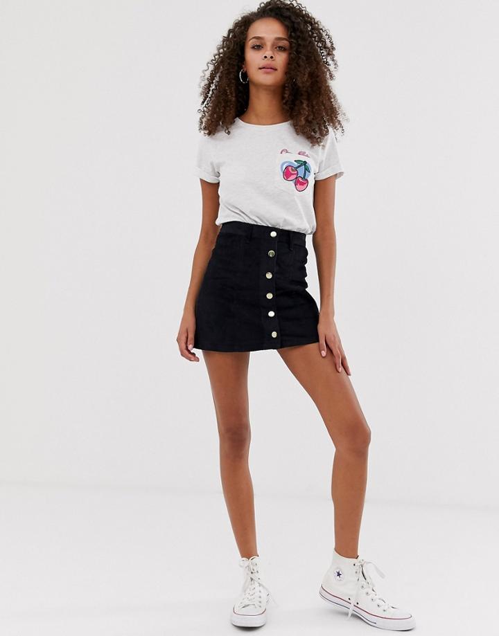 Brave Soul Nikita Cord Button Through Skirt-black