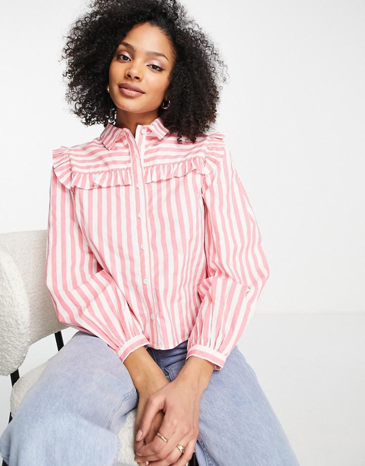 Nobody's Child Oversized Shirt With Frill Details In Pink Stripe