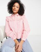 Nobody's Child Oversized Shirt With Frill Details In Pink Stripe