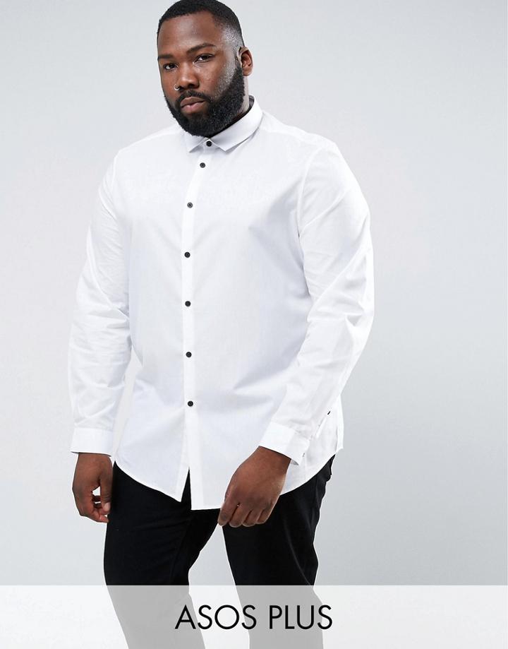 Asos Plus Regular Fit Shirt In White With Contrast Buttons - White