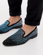 Asos Edition Loafers In Black Faux Suede With All Over Jewel Detailling - Multi