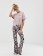 Asos Design Mix & Match Animal Pyjama Embroidered Wild T-shirt-pink