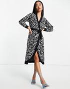 Little Mistress Long Animal Wrap Knitted Dress In Black