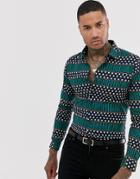 Devils Adovcate Dotted Stripe Print Slim Fit Shirt - Navy