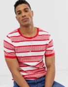 Jack & Jones Core Printed Stripe T-shirt In Red - Red