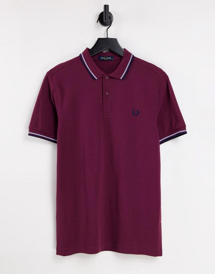 Fred Perry Twin Tipped Polo Shirt In Burgundy/blue/ Navy