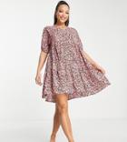 Pieces Tall Exclusive V Neck Smock Dress In Ditsy Foral-multi