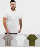 Asos Design Plus 3 Pack Organic T-shirt With Crew Neck Save-multi