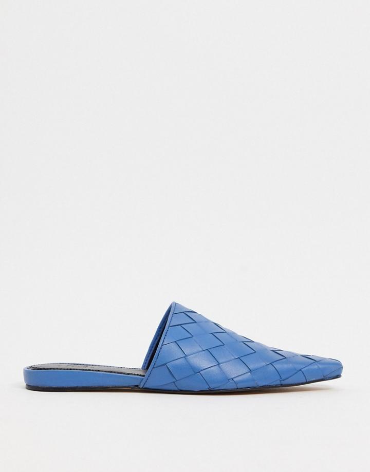 Asos Design Luxury Premium Leather Woven Mules In Blue-blues