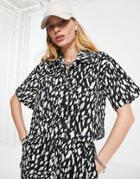Topshop Cropped Animal Print Lightweight Short Sleeve Shirt In Monochrome - Part Of A Set-multi