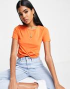 New Look Twist Front Cropped Tee In Orange