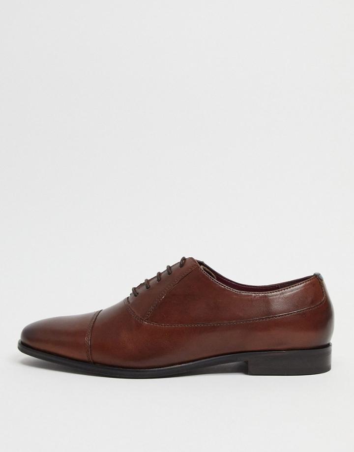 Walk London Alfie Toe Cap Shoes In Brown Leather