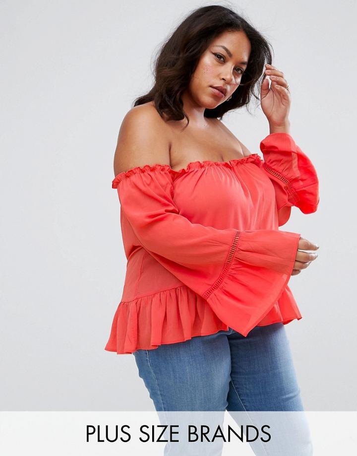 Rage Plus Off Shoulder Chiffon Top With 3/4 Sleeve - Pink