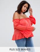 Rage Plus Off Shoulder Chiffon Top With 3/4 Sleeve - Pink