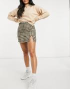 Asos Design Mini Skirt With Notch Hem In Checkered Print-multi