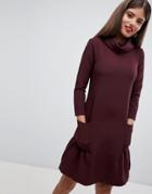 Closet London Turtleneck Dress With Peplum Hem - Red