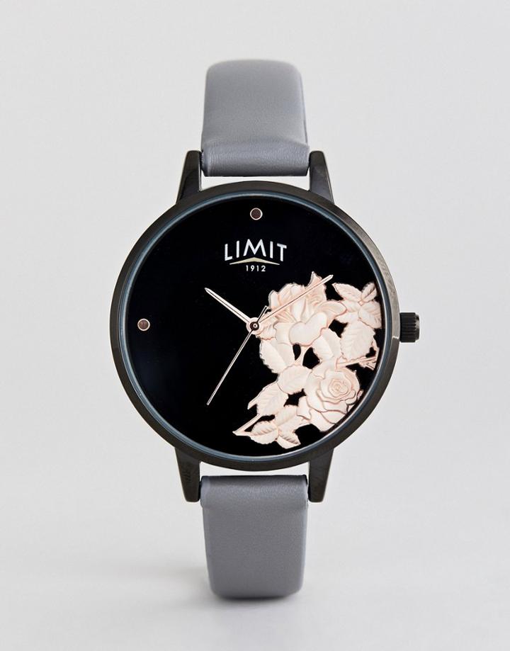 Limit Lace Detail Faux Leather Watch In Gray - Pink