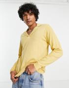 Asos Design Knitted Cotton Revere Polo Sweater In Dark Lime-green