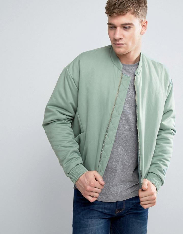 Asos Padded Bomber Jacket In Mint Green - Green