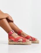 Asos Design Jealous Leather Espadrilles In Pink And Red Weave-multi
