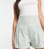 Asos Design Tall Textured Pleat Front Shorts In Sage-white
