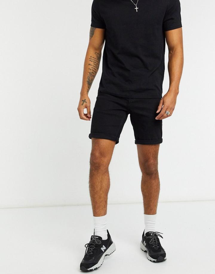 Asos Design Slim Denim Shorts In Black