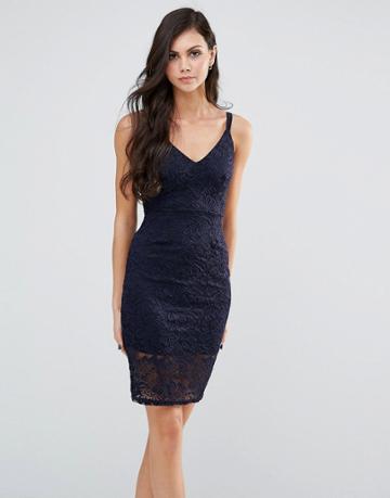 Lipstick Boutique Cami Midi Dress In Lace - Navy