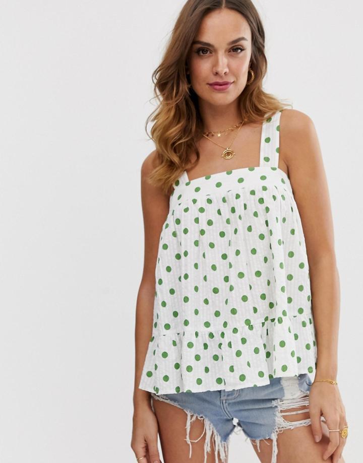 Asos Design Square Neck Cami In Seersucker Sun Top In Spot - Multi