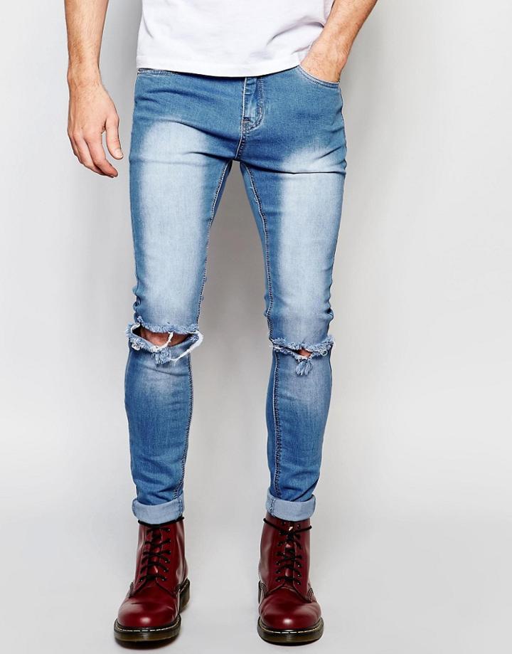 Liquor & Poker Skinny Rip Knee Jeans In Light Stonewash - Light Stonewash