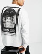 Asos Design Oversized Long Sleeve T-shirt In White With Photographic Skull Back & Chest Print