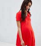 Asos Design Maternity Ruched Front Swing Dress - Red