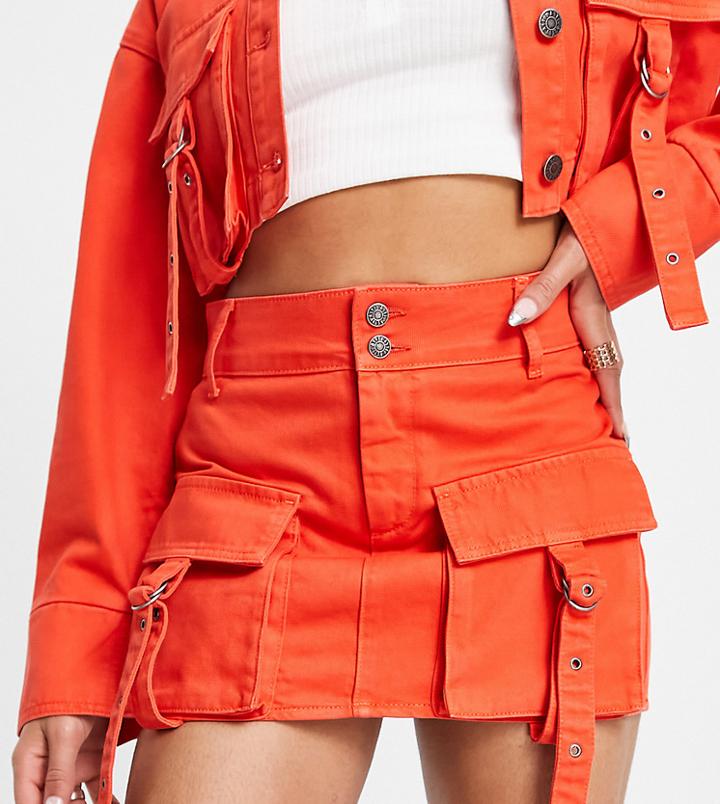 Asyou Utility Denim Micro Skirt In Red - Part Of A Set