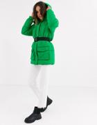 Brave Soul Tayla Belted Padded Coat-green