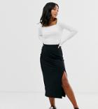 New Look Petite Ribbed Midi Skirt In Black - Black