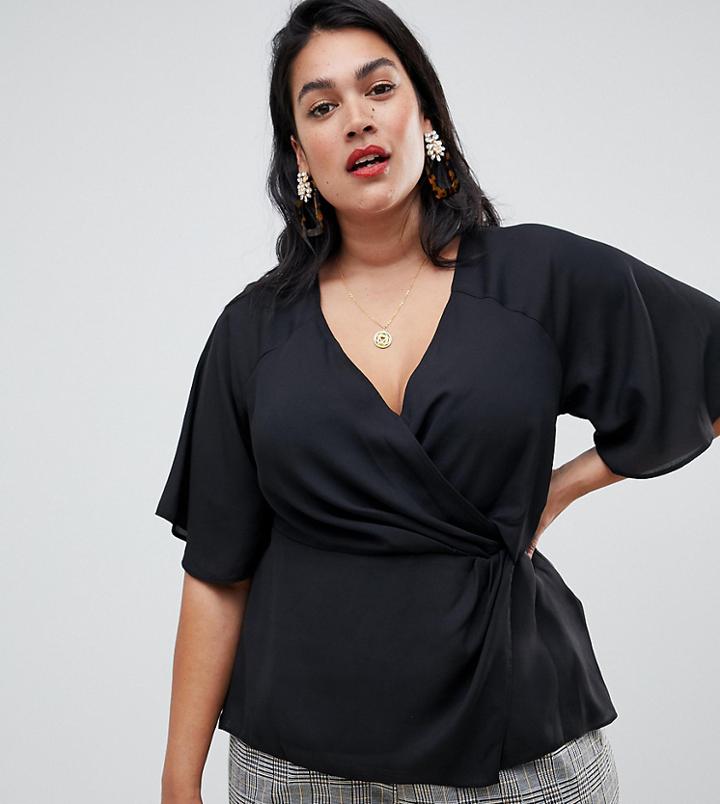 New Look Curve Knot Wrap Blouse - Black