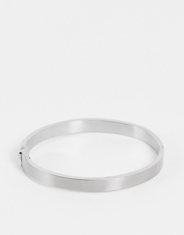 Asos Design Stainless Steel Bangle With Hinge Design In Silver Tone