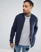 Asos Jersey Bomber Jacket With Rose Gold Zips - Navy