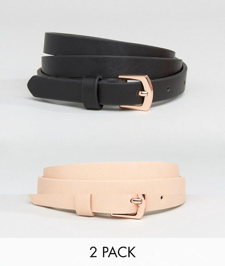 Asos 2 Pack Rose Gold Buckle Waist & Hip Belts In Water Based Pu - Multi
