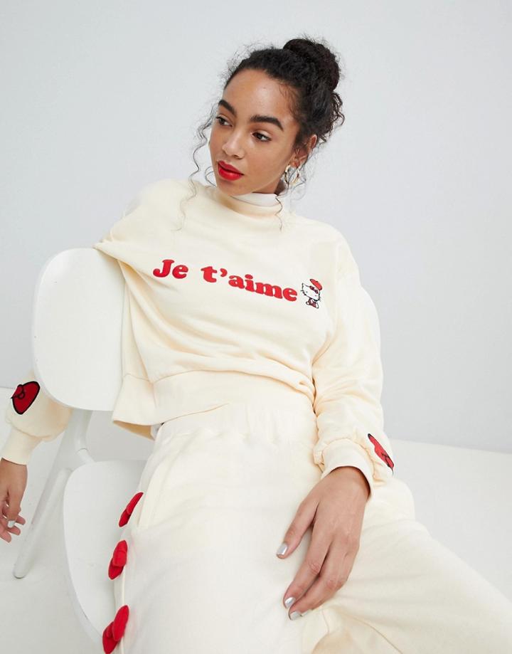 Hello Kitty X Asos Je T'aime Oversized Funnel Neck Sweater - Cream